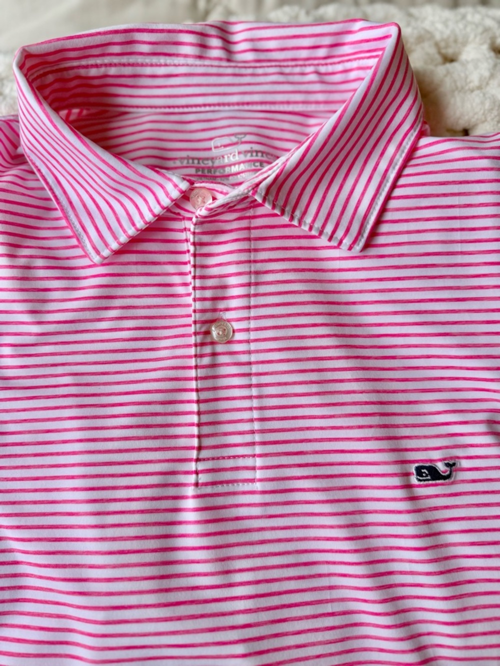 Vineyard Vines Performance Polo Shirt Men’s Large Pink White Striped Golf Preppy - Picture 9 of 9